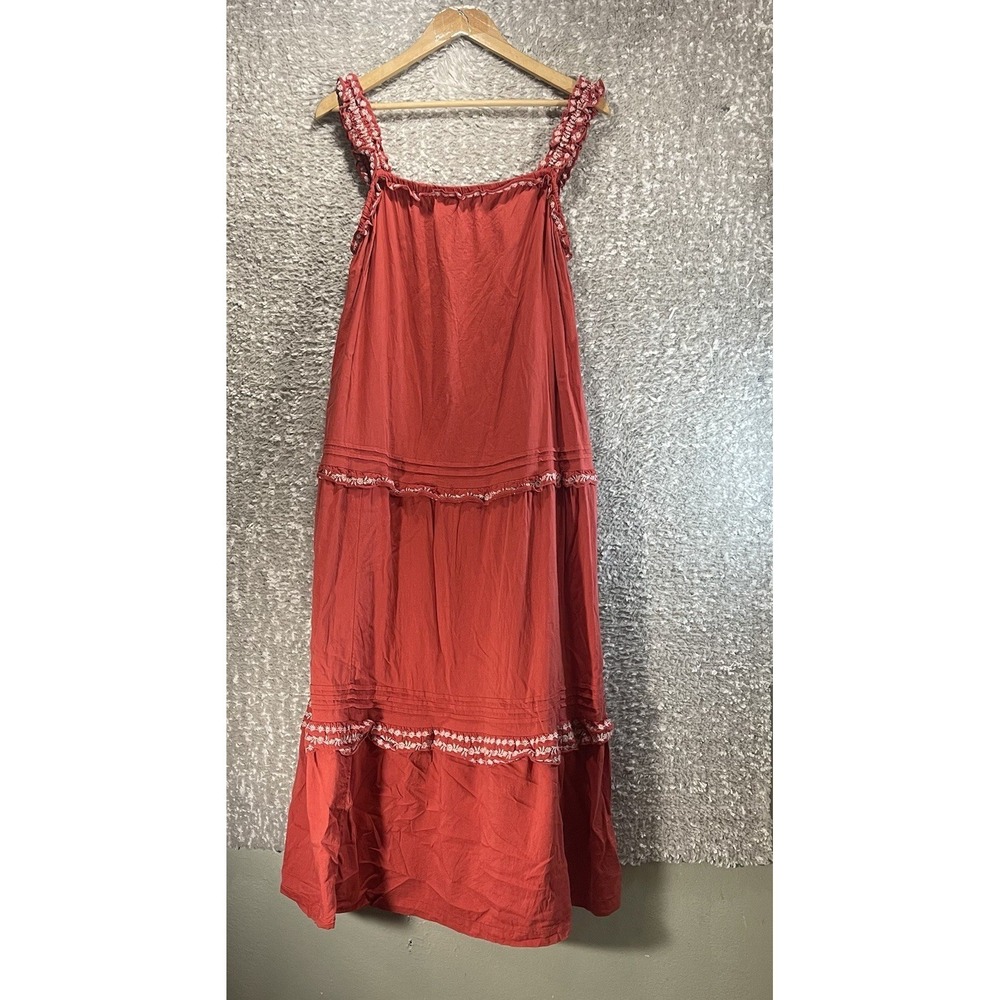 Old Navy Midi Tiered Red Dress L Beach Vacation Preppy Summer Smoked Sleeves‎